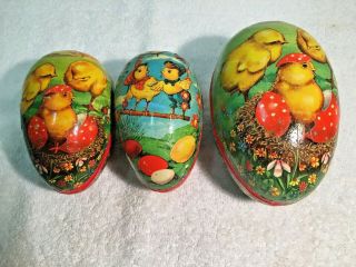 Antique East German Paper Mache Easter Egg Candy Container Group Of 3 Chick Eggs