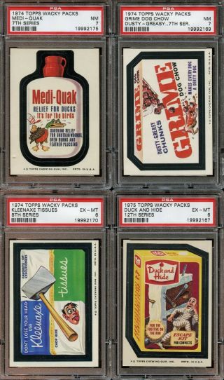 (5) 1974 Topps Wacky Packs Cards,  1 1975 All Psa Graded