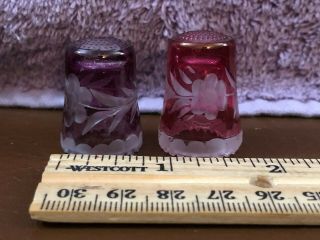 2 Glass Etched Flower Thimbles