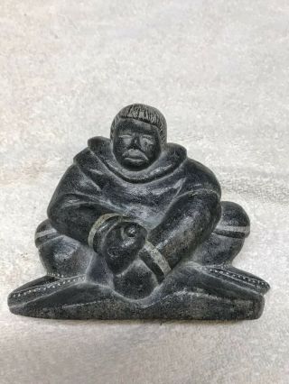 Antique Vintage Native American Inuit Eskimo Carved Hunter Signed Isah Tool