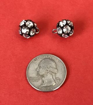 ⭐️2/ Pretty Vintage Prongset Rhinestone Ball Buttons Set In Black 1/2” With Bale