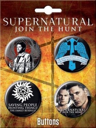 Supernatural Tv Series Carded Set Of 4 Round Buttons Set 5,