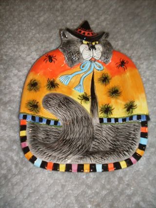 Fitz Floyd Kitty Witches Halloween Serving Dish Tray Canape Plate Cat 10 1/2 "