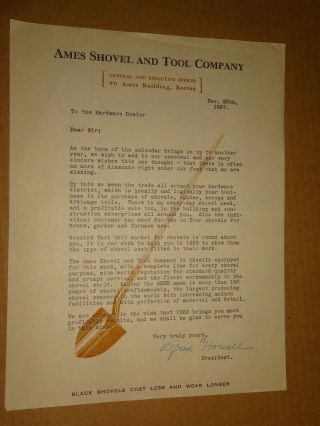 1927 Letterhead Ames Shovel And Tool Company Boston,  Ma