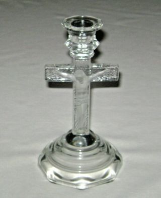 Vintage Glass Crucifix Candle Holder Frosted Jesus Christ On Cross Great Detail