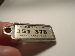 Ex Rare Maryland Md Ww2 Date 1942 Miniature License Plate Ident - O - Tag Not Dav