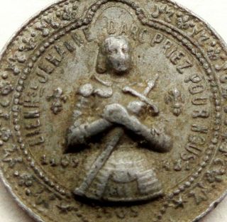 Saint Joan Of Arc & Saint Michael Slamming The Beast - Antique Medal Pendant