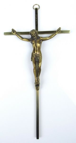 Vintage Inri Bronze Brass Wall Hanging Crucifix Cross Jesus Christ Christianity