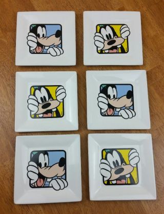 Disney Goofy Desert Plates Deco Set Of 6 Retired 5.  5 " Double Pattern Ceramic