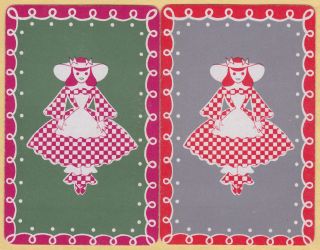 2 Single Vintage Swap/playing Cards Girl In Checks & Pantaloons Id 