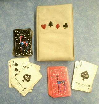 Vintage Mid Century Astor 2 Playing Cards Set In Vinyl Case Poker/ Rummy/ Bridge