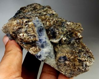 458 Grams Wow Dazzling Cluster Of Sapphire On Muscovite Matrix Specimen From Afg