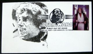 2007 U.  S.  Star Wars First Day Cover Stamps Cachet Fdc Obi Wan Kenobi