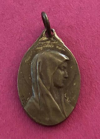 Antique Catholic Religious Holy Medal // Old // Lourdes // Gold Tone // O.  B.  C.
