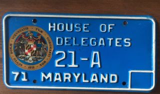 Maryland Political License Plate House Of Delegates 1971
