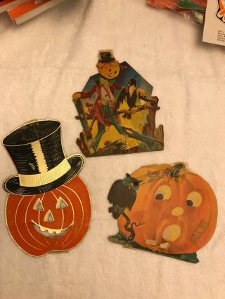 Set Of 3 Vintage Halloween Assorted Cardboard Cutout Decorations - 1950s