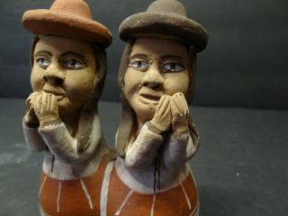 Peruvian Clay Whistle Flute - Two (2) Village Quechua Figures - Handmade - Han