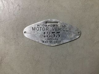 Old Vintage 1921 1922 Rockford Illinois License Plate Motor Vehicle Tag Topper