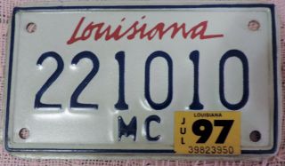1997 Louisiana Motorcycle Plate 221010