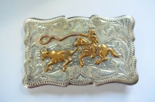 Frontier Buckles Solid Sterling Silver Cow & Rider Hand Engraved Belt Buckle