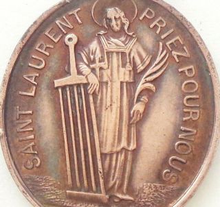 Saint Lawrence & Miraculous Virgin - Rare Antique Medal Pendant