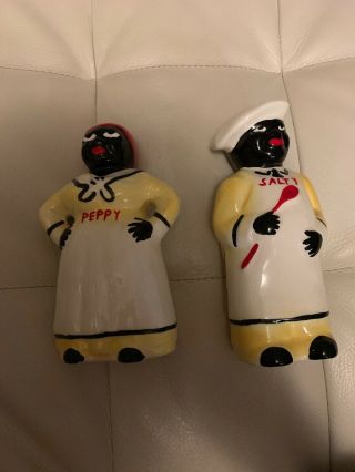 Large Salty And Peppy Salt & Pepper Shakers By Pearl China Black Americana (cl)
