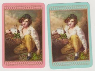 Swap/playing Cards Titled A Boy With A Rabbit - Raeburn Vintage Linen Pair