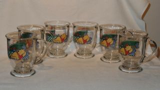 Anchor Hocking Disney Winnie The Pooh 16 Oz Glass Pedestal Mugs Cups - Set Of 6