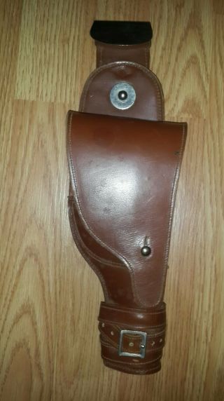 Antique Mexican Army Military Leather Gun Holster Belt Pouch Revolution Mexico