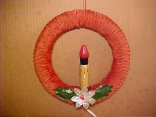 Vintage Clemco 9½ " Christmas Chenille Candle Wreath - Poinsettia & Red Ge Cc Bulb