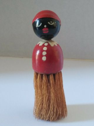 Vintage Black Americana Aunt Jemima Mammy Wooden Doll Whisk Broom Crumb Brush