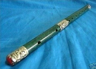 Wonderful Chinese Tibet Silver Jade Carved Dragon Flute