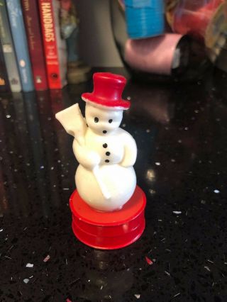 Vintage Wax Snowman Candy Container Red White