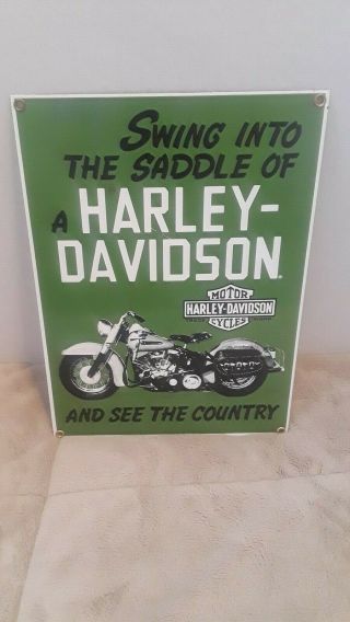 Ande Rooney Porcelain Advertising Sign Harley - Davidson Hydra - Glide 11.  75 " X 8.  5 "
