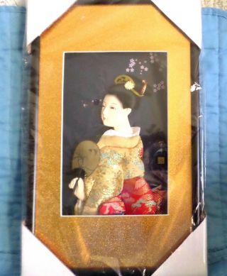 Asian Framed 3d Diorama Japanese Geisha Girl Kimona Shadow Box 13 " H.