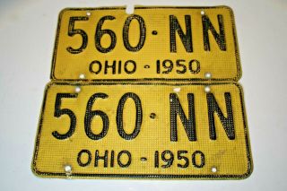 Vintage Ohio Aluminum License Plates 50 1950 Pair 560 - Nn Waffle Yellow Black