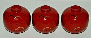 Three Lacquer - On - Wood Covered Bowls,  With Fitted Lacquer Lids For Desserts