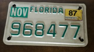 Green On White Florida Motorcycle License Plate With A 1986 Sticker 4 " X 7 "