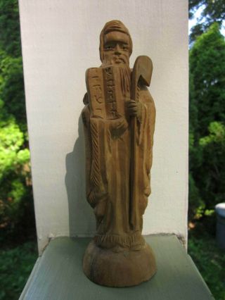 Hand Carved Moses Olive Wood Statue Figurine Vintage Made In Israel 6 ¾ " Judaica
