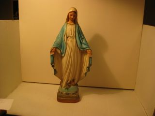Virgin Mary Vtg Chalkware Religious Statue 13 1/2 " W Foot On Serpent