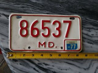 Antique Maryland Motorcycle License Plate 1977 Vintage Tag 86537