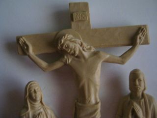 Vintage Crucifix Cross of Jesus Christ,  Wall Sculpture w/ Mary & John,  plastic 2