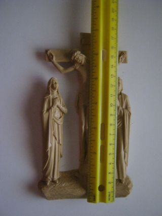 Vintage Crucifix Cross of Jesus Christ,  Wall Sculpture w/ Mary & John,  plastic 3
