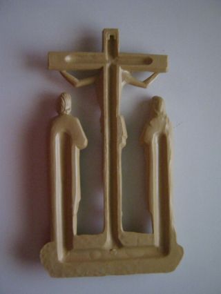 Vintage Crucifix Cross of Jesus Christ,  Wall Sculpture w/ Mary & John,  plastic 4