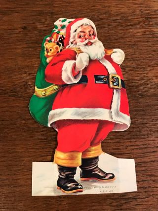 Vintage Die Cut Santa Claus Litho Advertising Christmas Card Ornament Dime Bank