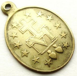 Antique Bronze Miraculous Medal Pendant - From The 1830 Marian Apparition