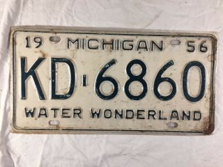 Vintage 1956 Michigan License Plate Water Wonderland