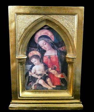 Vintage Madonna & Child In Gold Arched Easel Back Frame 6 " X 8 " Mary Baby Jesus