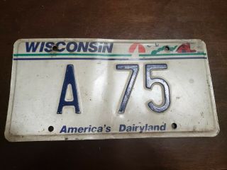 1986 Wisconsin Vanity License Plate A 75 1 Year Only Plate Low Number