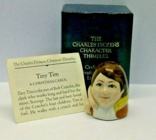 A Bone China Charles Dickens Hand Painted Character Head Thimble - Tiny Tim - Cwc
